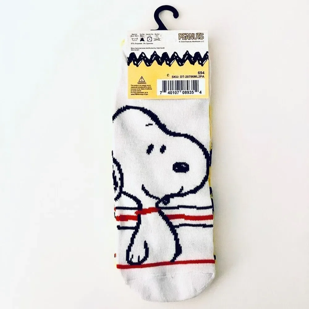 NWT Gorgeous 2 Pack Peanuts OSFM SNOOPY & Charlie Brown White Yellow Ankle Socks